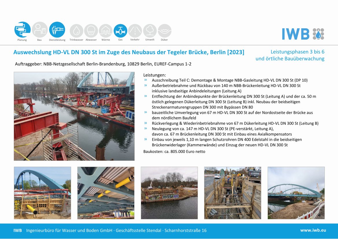 Auswechslung HD-VL DN 300 St im Zuge des Neubaus der Tegeler Brücke, Berlin - NBB-Netzgesellschaft Berlin-Brandenburg [2023]